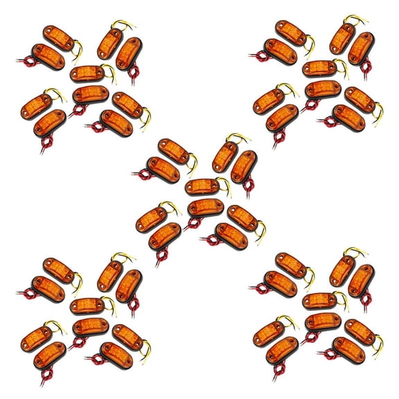 50Pcs Amber 2 LED Light Oval Clearance Trailer Car Truck Side Marker Tail Lamp