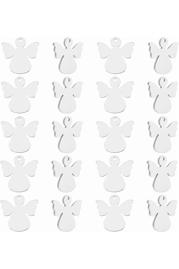 50Pcs Angel Pattern Pendants Angel Charms Stainless Steel Charms Metal Charm Jewelry Making Charms for Christmas Earrings Necklace Bracelet Supplies Craft Hole 1.2mm Silver DIY