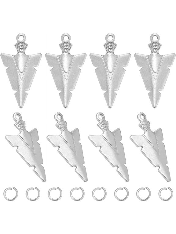 50Pcs Arrow Charms Pendants Stainless Steel Charms Flat Silver Charm with Hole Open Jump Rings for Jewelry Making Findings DIY Craft Supplies Necklaces Earrings Christmas 28.5x15.5mm