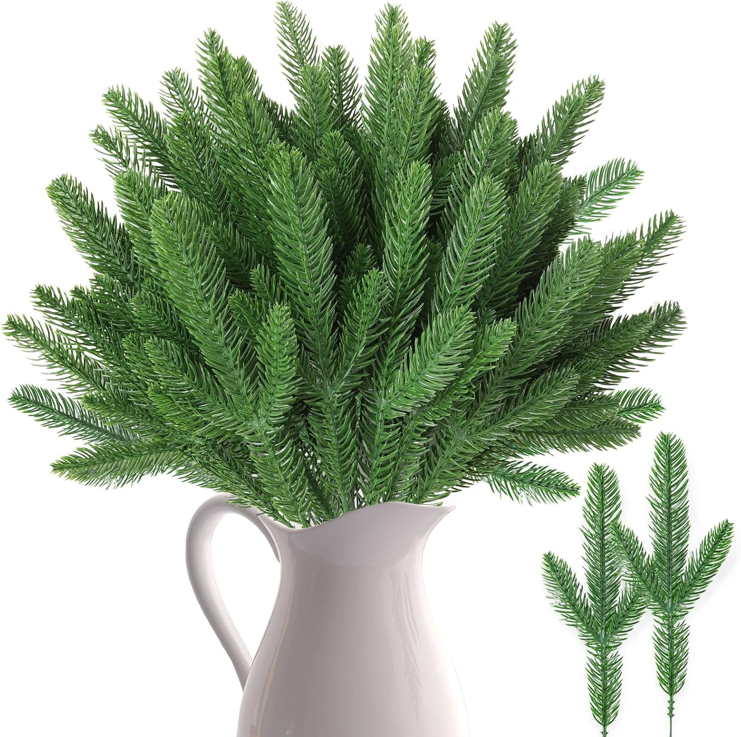 50-Piece Green Plastic Artificial Pine Branches for Outdoor Decoration