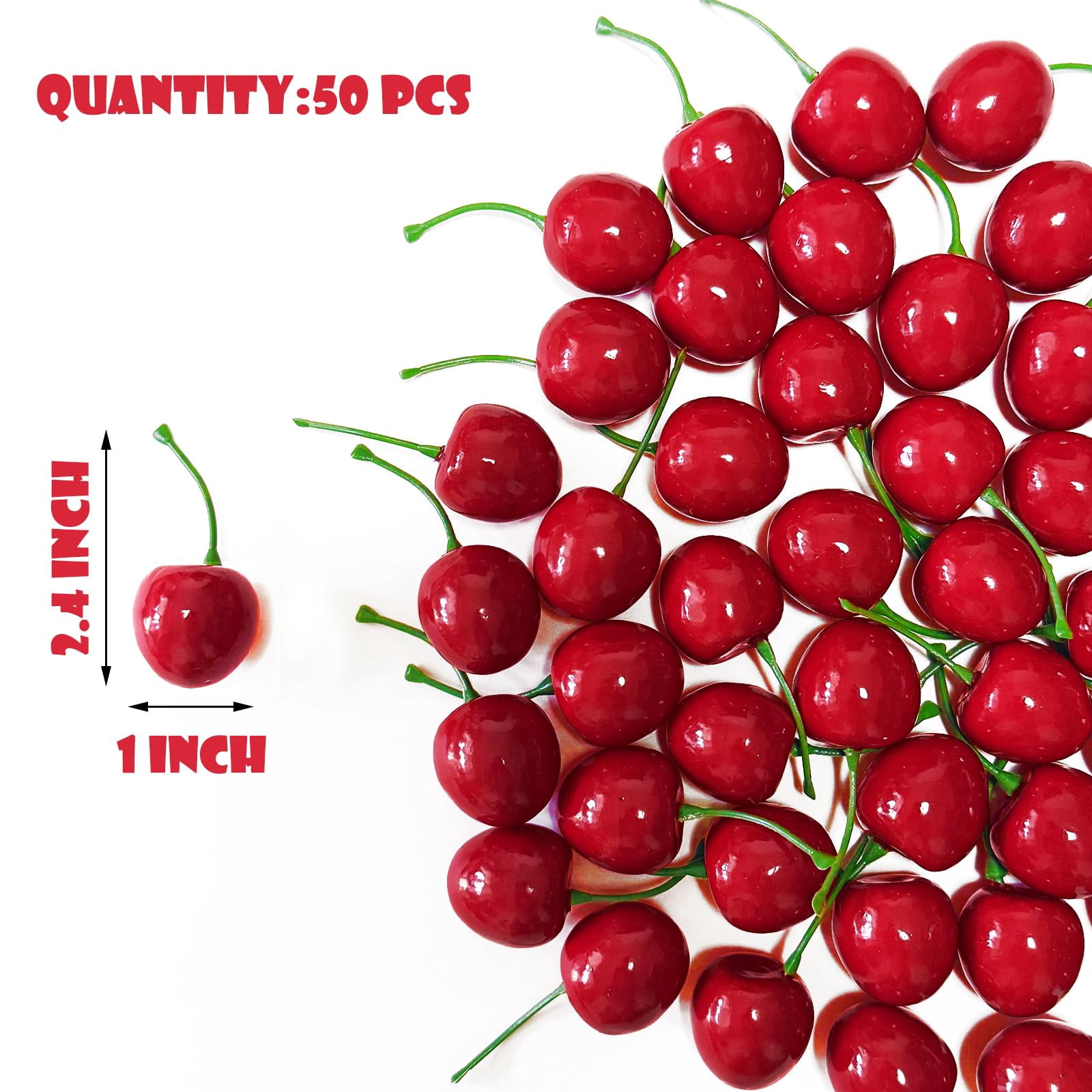 Red Props 50Pcs Artificial Red Cherries Foam Fruit Decor for Cake DIY Photography ...