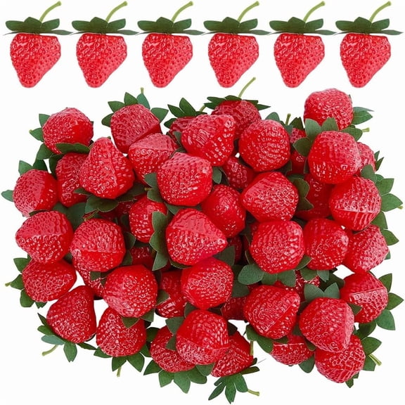 50Pcs Artificial Strawberry Mini Strawberries Plastic Red Lifelike Simulation Fruit Realistic Food Ornaments for Home Kitchen