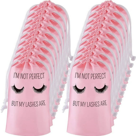 50Pcs Bags Eyelash Packaging Plastic Bag Portable Toiletry Pouch for Women with Black Drawstring