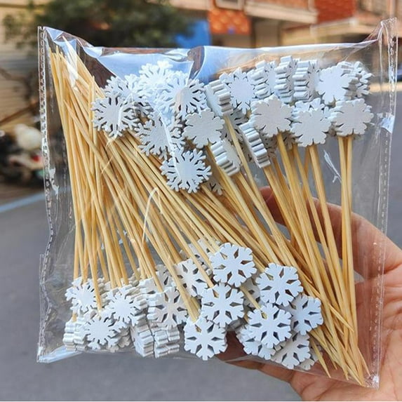 50Pcs Bamboo Appetizer Forks Christmas Theme Food Picks Party Picks Bamboo Charcuterie Forks Mini Fruits Forks For Parties