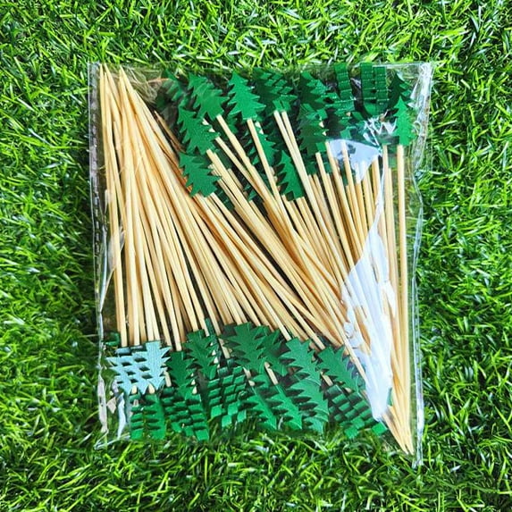 50Pcs Bamboo Appetizer Forks Christmas Theme Food Picks Party Picks Bamboo Charcuterie Forks Mini Fruits Forks For Parties