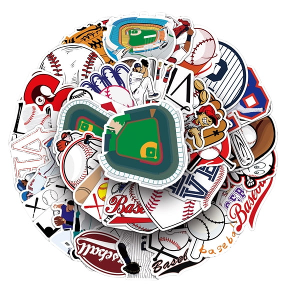 50Pcs Baseball Doodle Stickers for Decor, Sport Theme Decals for Water Bottle Laptop, Fun Baseball Sticker Pack for DIY Crafts and Scrapbook