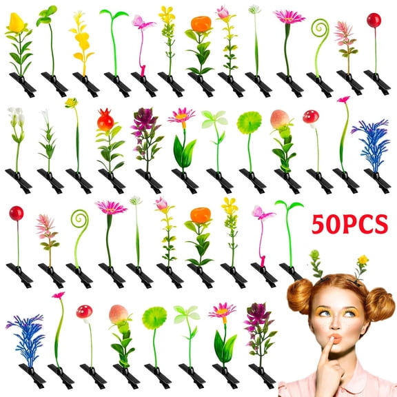 50Pcs Bean Sprout Hair Clips Little Grass Sprouts Rave Mixed Style Plant Hairpins Hair Accessories for Party