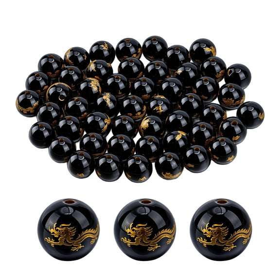 50Pcs Black Agate Dragon Beads Chinese Dragon Beads Agate Bead 8mm Round Smooth Loose Bead