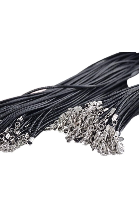 50Pcs Black Braided Leather Cord Rope Necklace Chain with Lobster Claw Clasp 2.0mm 24''
