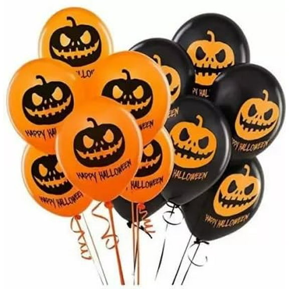 50Pcs Black Orange Red Halloween Decorations Items For Printed Balloons Themed Pumpkin Balloons Black Orange Balloons Set For Halloween Celebration Party Decoration Balloons