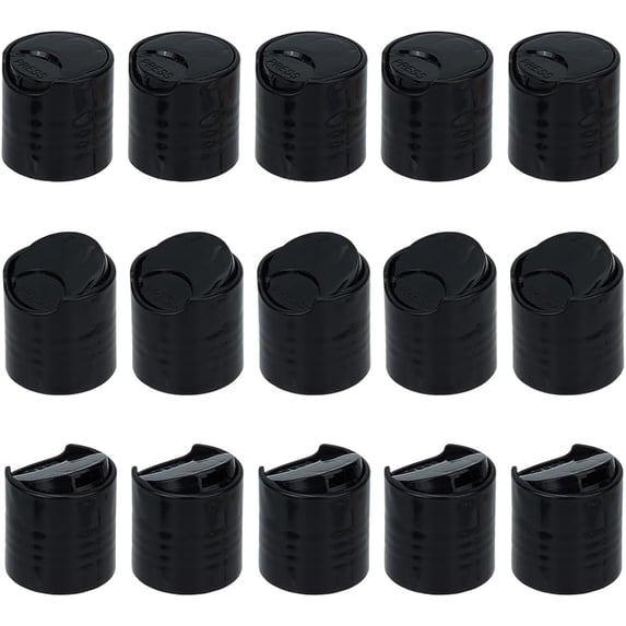 50Pcs Black Plastic Disc Top Caps 22/410 Replacement Press Disk Caps for Bottle 22mm Inner Diameter Column Thread Cap for Plastic Bottles Cosmetic Bottles Refillable Bottle