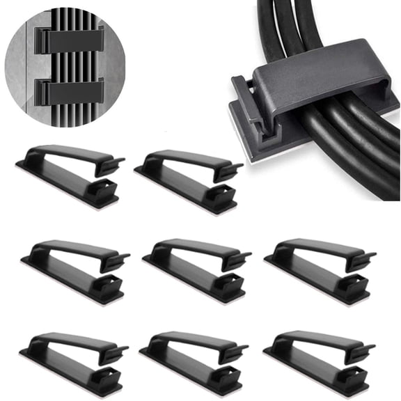 50Pcs Black Self Adhesive Cable Clips, Wire Cord Organizer Holder for Cable Management Under Desk, Wall, Car, TV & PC Cables