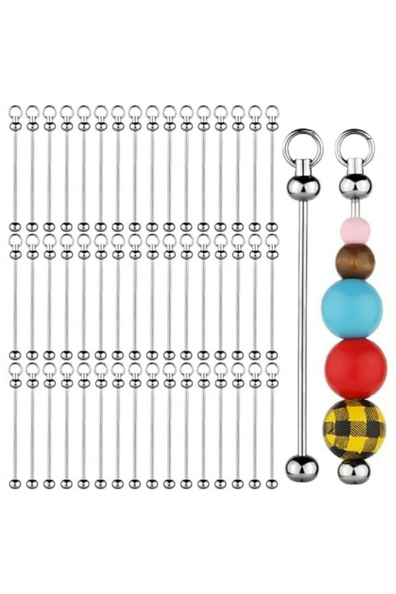 50Pcs Blank Beadable Keychain Bars,Metal DIY Bead Bar Charms Eady Detachable Key Chain Making Accessories