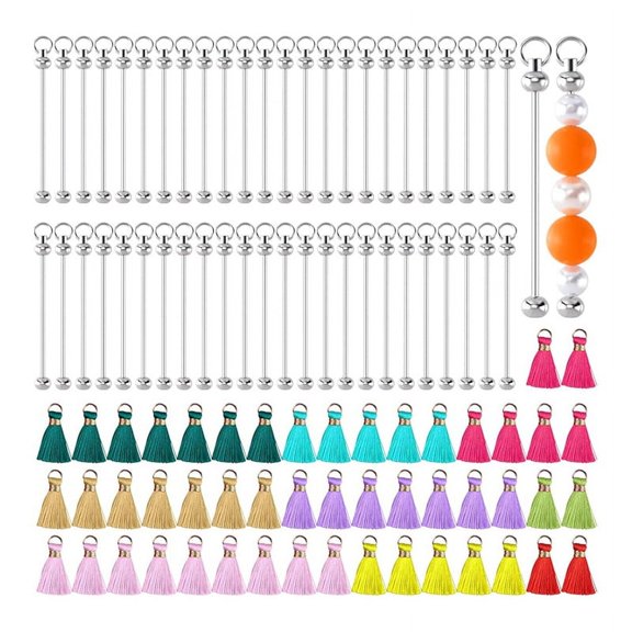 50Pcs Blank Beadable Keychain Bars, Metal DIY Keychain Bar Charms, Easy Detachable Keychain Making Accessories for Craft