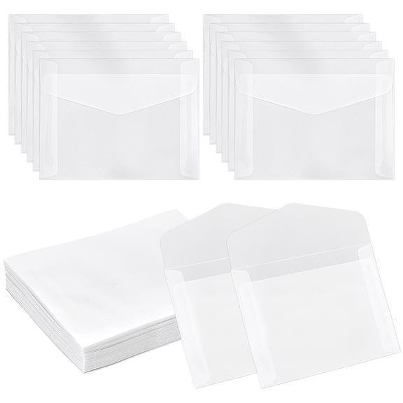 50Pcs Blank Parchment Paper Envelopes Semitransparent Envelope Rectangle White 99x130x0.2mm for DIY