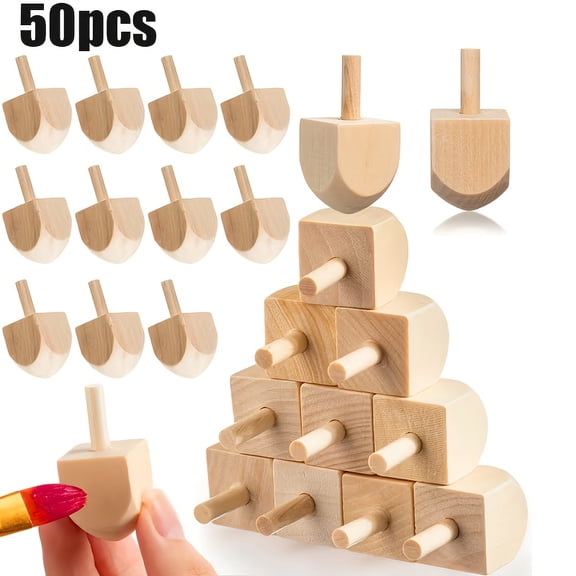 50Pcs Blank Unfinished Natural Wood Dreidels for Hanukkah Party, Mini DIY Craft Kits for Family Fun, Handmade Wood Painting Rustic Decor, Ideal for Hanukkah, Holiday Parties, Games, Gift Ideas