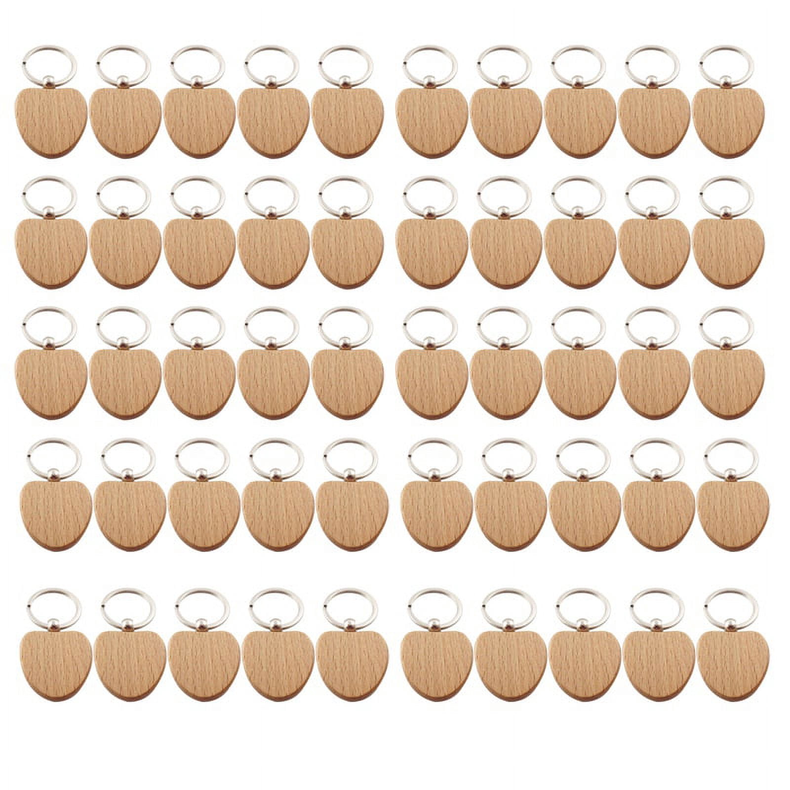 50Pcs Blank Wooden Heart-Shaped Key Chain DIY Wooden Keychain Tag Anti-Lost Wood Accessories Tags Can- DIY Gifts