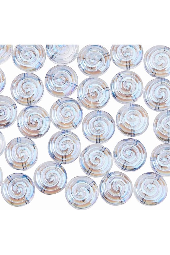 50Pcs Blue Flat Round Stripe Glass Beads Vortex Spacer Beads Sea Snail Beads Bulk Czech Snail Shell Beads Transparent Millefiori Beads for Necklace Jewelry Making DIY