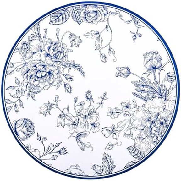 50Pcs Blue Floral Paper Placemats Chinoiserie Round Disposable Place Mats Blue Flower Banquet 13 Inch Paper Cutouts for Hanukkah Table Setting Wedding Birthday Party Supplies