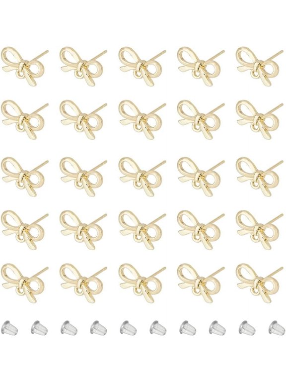 50Pcs Bowknot Stud Earring Findings Light Gold Alloy Bow Tie Studs Earring Posts Stainless Steel Steel Pin 80Pcs Plastic Ear Nuts for DIY Earring Jewelry Making
