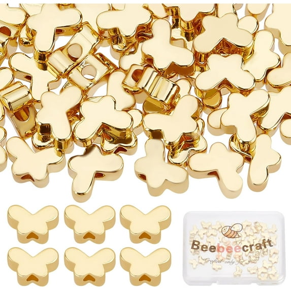 50Pcs/Box Butterfly Spacer Beads 18K Gold Plated Butterfly Shaped Beads Charm 5x7mm Loose Jewelry Making Beads for DIY DIY Bracelet Earring Necklace(Hole: 1.2mm)