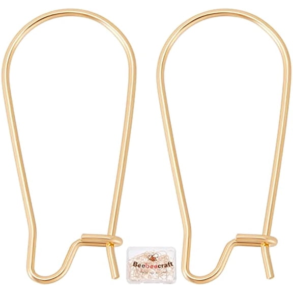 50Pcs/Box Kidney Earring Hooks 18K Gold Plated Kidney Ear Wires Earring Hooks 10.5x25mm Dangle Wire for Jewelry Making