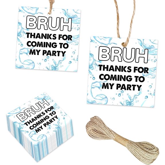 50Pcs Bruh Pool Party Thank You Tags Bruh Thanks for Coming to My Party Gift Tags Pool Party Hanging Tags Labels for Boys Girls Hawaiian Holiday Summer Birthday Party Favors Supplies
