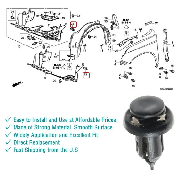 50Pcs Bumper Clip Splash Shield Retainer with Metal Insert for Honda Acura