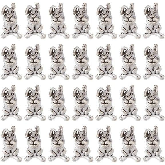 50Pcs Bunny Bead Easter Alloy Rabbit Bead 16x10x8mm Tibetan Bunny Rabbit Beads Cute Animals Beads Small Pet Loose Beads Silver Spacer Bead for Easter Crafts Jewelry Making