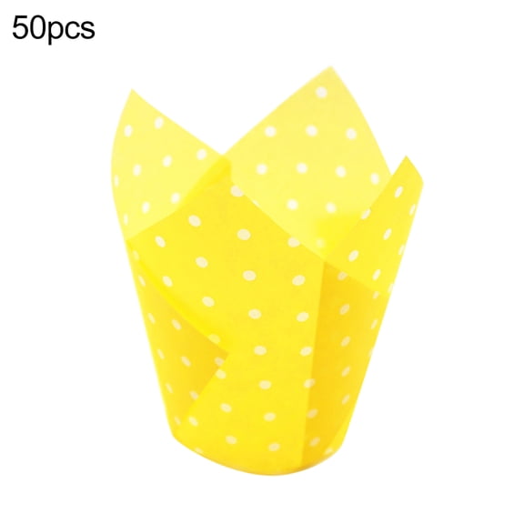 50Pcs Cake Cup Dots Pattern Non-sticky Baking Tools Tulip Shape Colorful CEANake Liner for Muffin