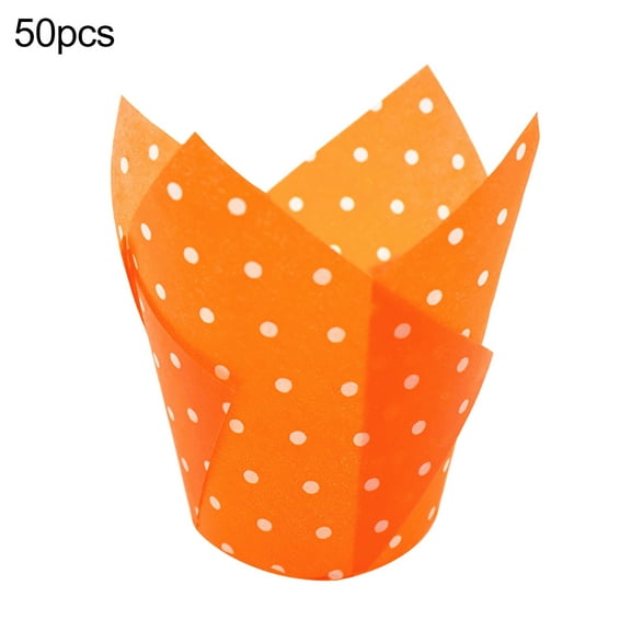 50Pcs Cake Cup Dots Pattern Non-sticky Baking Tools Tulip Shape Colorful CEANake Liner for Muffin
