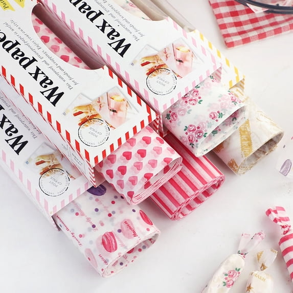 50Pcs Cake Pattern Bread Wrapping Wax Paper 10x8 inch Greaseproof Liners for Deli Baskets and Food Packaging in Kitchen or Outdoor Events