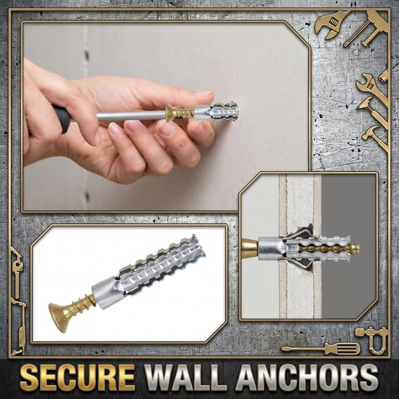 50Pcs Carbon Steel Expansion Tube Screw Set, Lightweight Iron Wall Anchors with Self-Tapping Screws for Drywall, Heavy Duty Fasteners for Shelves, Mirrors & TVs