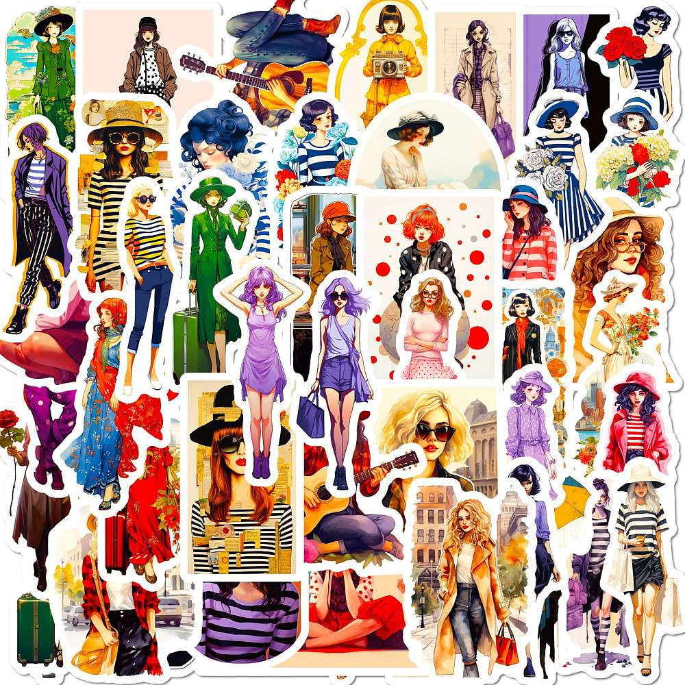 50Pcs Cartoon Lovely Girl Vinyl Stickers Waterproof Decals for DIY ...