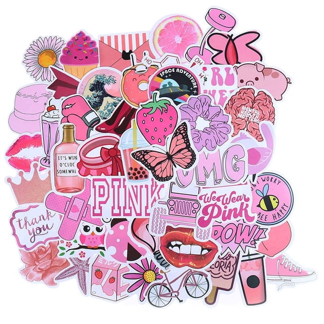50Pcs Cartoon Pink Girls Stickers DIY Suitcase Laptop Guitar Bicycle