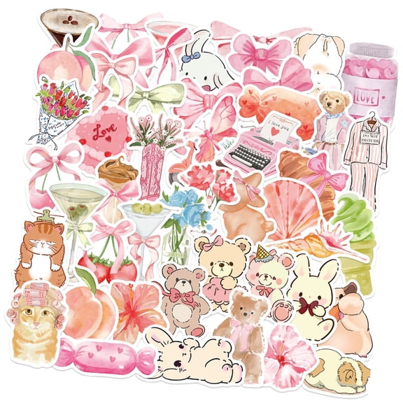 50Pcs Cartoon Water proof PVC Stickers Aesthetic for Water Bottle, Laptop, Luggage, Journal