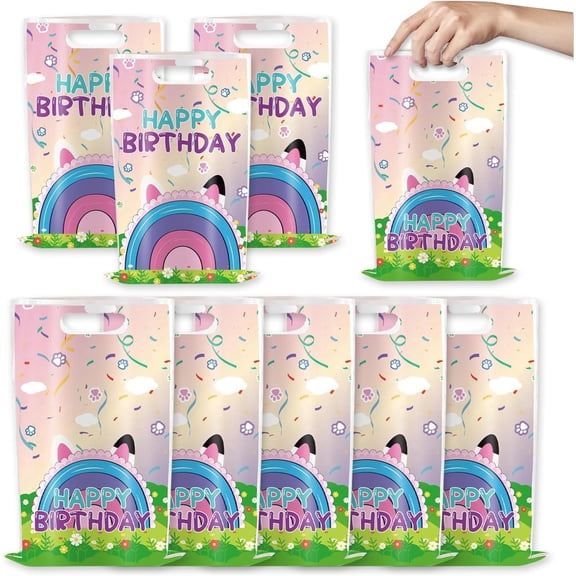 50Pcs Cat Dollhouse Birthday Party Favor Bags, Pink Gradient Floral Confetti Cartoon Ear Candy Treat Gift Bags for Girls Toddlers Kids Birthday Party Supplies