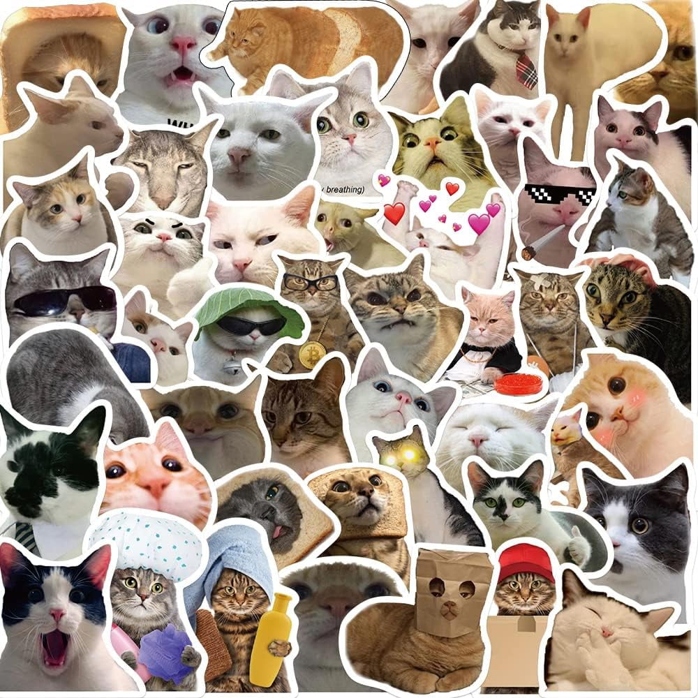 50Pcs Cat Stickers Pack, Kawaii Vinyl Waterproof Stickers for Laptop ...