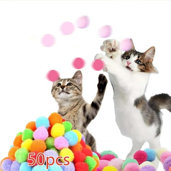 50Pcs Cat Toy Balls, 1.2Inch Cat Pompom Ball, Colorful and Soft Interactive Cat Balls, Active Cat Exercise Toys for Indoor Cats Kitten