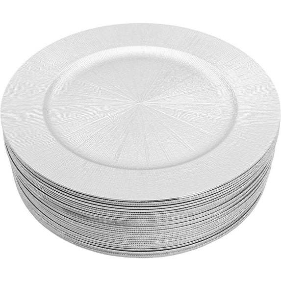 50Pcs Charger Plates Set, 13" Round Plates Plastic Charger Plate Decorative Round Plate Chargers Wedding Decorative Table Charger Plates for Dinner Wedding Party Event Tabletop Setting Decor Silver