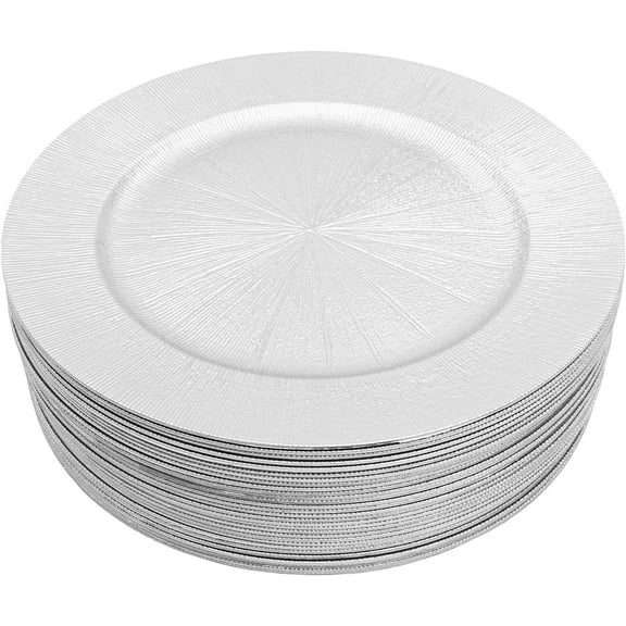 50Pcs Charger Plates Set, 13" Round Plates Plastic Charger Plate Decorative Round Plate Chargers Wedding Decorative Table Charger Plates for Dinner Wedding Party Event Tabletop Setting Decor Silver