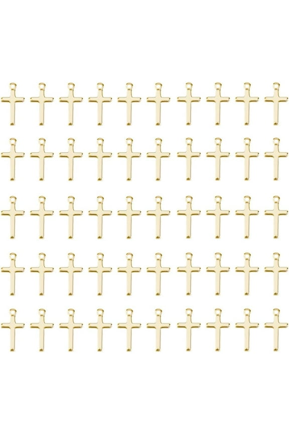 50Pcs Charm Bulk Real 24K Gold Plated Brass Charms Religious Crosses Pendants Blank Crosses Charm Tibetan Style Prayer Pendants for Jewelry Making Bracelet Necklace