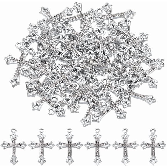 50Pcs Charms Crucifix Pendants Rhinestone Dangle Charm Easter Festival Pendants