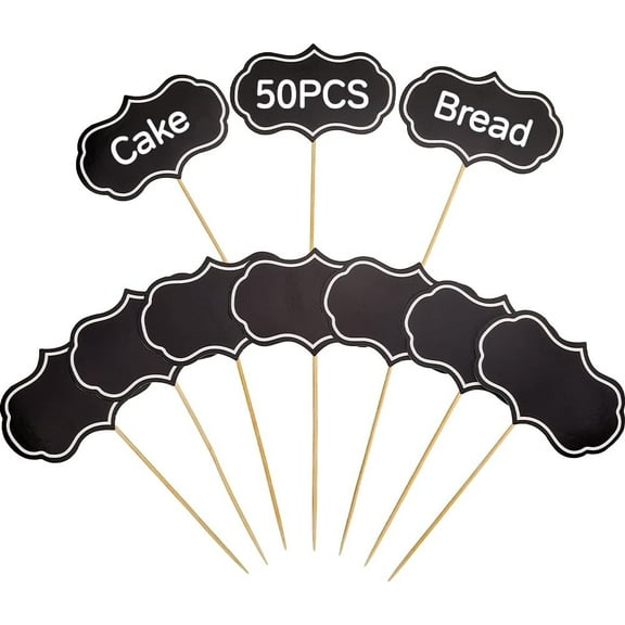 50Pcs Cheese Markers Charcuterie Labels Chalkboard Cupcake Picks Food Toppers Tags Blank Toothpick Flags Black Appetizer Signs Cupcake Insert Cards for Party Buffet Sandwich 3.5x2.4Inch Beige