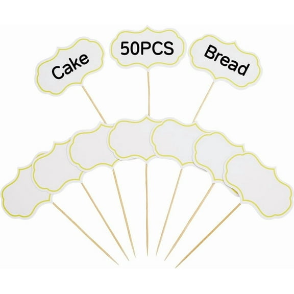 50Pcs Cheese Markers Charcuterie Labels Food Tags Buffet Labels Blank Toothpick Flags White Appetizer Signs Cupcake Toppers Picks for Party Birthday Wedding Decorations 3.5x2.4Inch for DIY