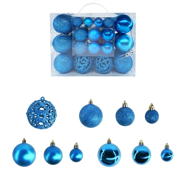 50Pcs Christmas Ball Ornaments Set, Mixed Size Shatterproof Plastic Xmas Baubles, Glossy Matte Glitter Hollow Hanging Balls for Christmas Tree Wreath Garland Mantel Holiday Party Decor