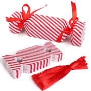 50Pcs Christmas Candy Boxes, Empty Treat Boxes with Ribbon, Decoration Gift Boxes Party Favor Boxes Cookie Boxes for Xmas, Wedding Party Wrap Bag, Red