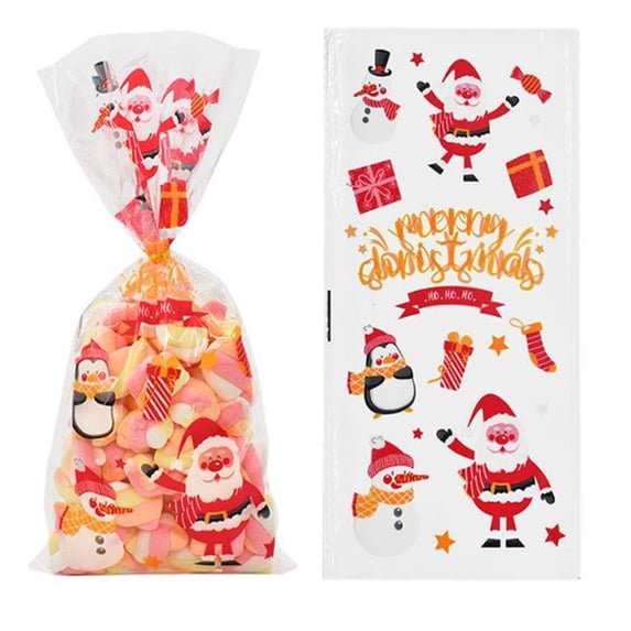 50Pcs Christmas Cellophane Treat Bags, Clear Candy Gift Bags, 5.12X10.63" Goodie Storage Pouches, Plastic Packing Bags for Holiday Snack Packing, Christmas Party Favors and Festive Gift Wrapping