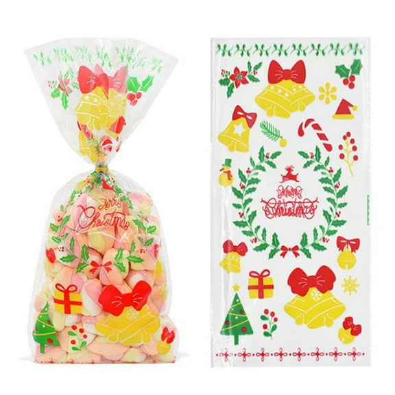 50Pcs Christmas Cellophane Treat Bags, Clear Candy Gift Bags, 5.12X10.63" Goodie Storage Pouches, Plastic Packing Bags for Holiday Snack Packing, Christmas Party Favors and Festive Gift Wrapping