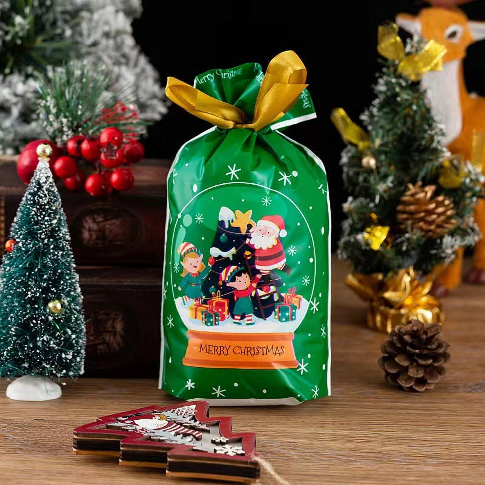 50Pcs Christmas Food Wrapping Bags Candy Cookies Drawstring Gift Bags Green C